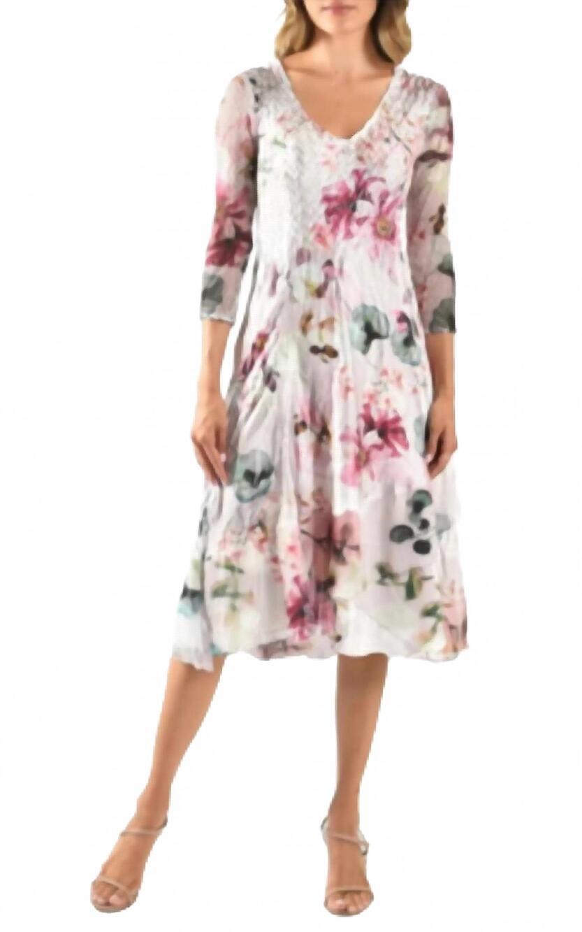 NEW KOMAROV floral print charmuese dress in blush plumes